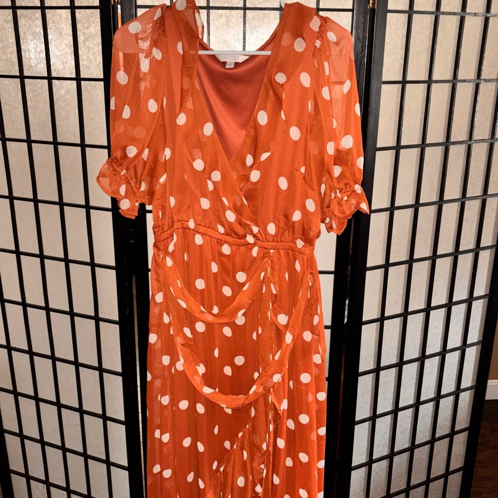 LC Lauren Conrad Orange Polka Dot Midi Dress